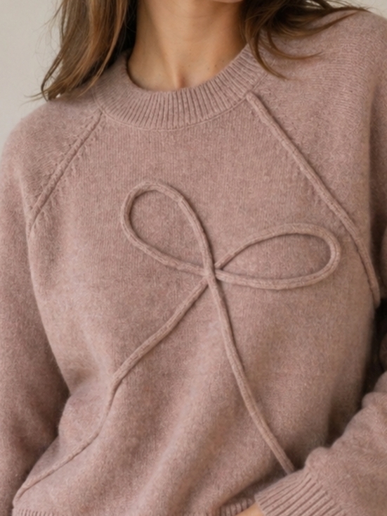 Thread & Supply Sweaters - Thread & Supply Blush Pink Crewneck Sweater with Bow Detail